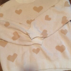 SHEIN Cream and Tan Heart Sweater
